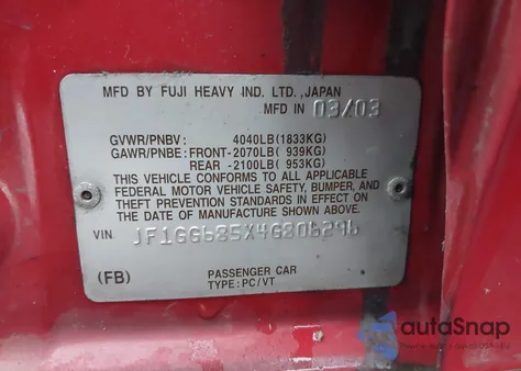 2004 Subaru Impreza Outback Sport из США, поврежденный, VIN JF1GG685X4G806296